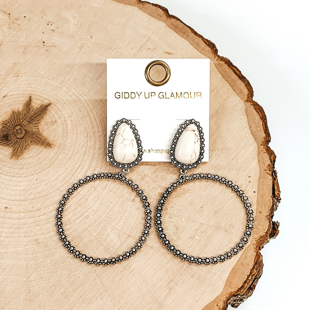 White Stone Metal Post Earrings - Giddy Up Glamour Boutique