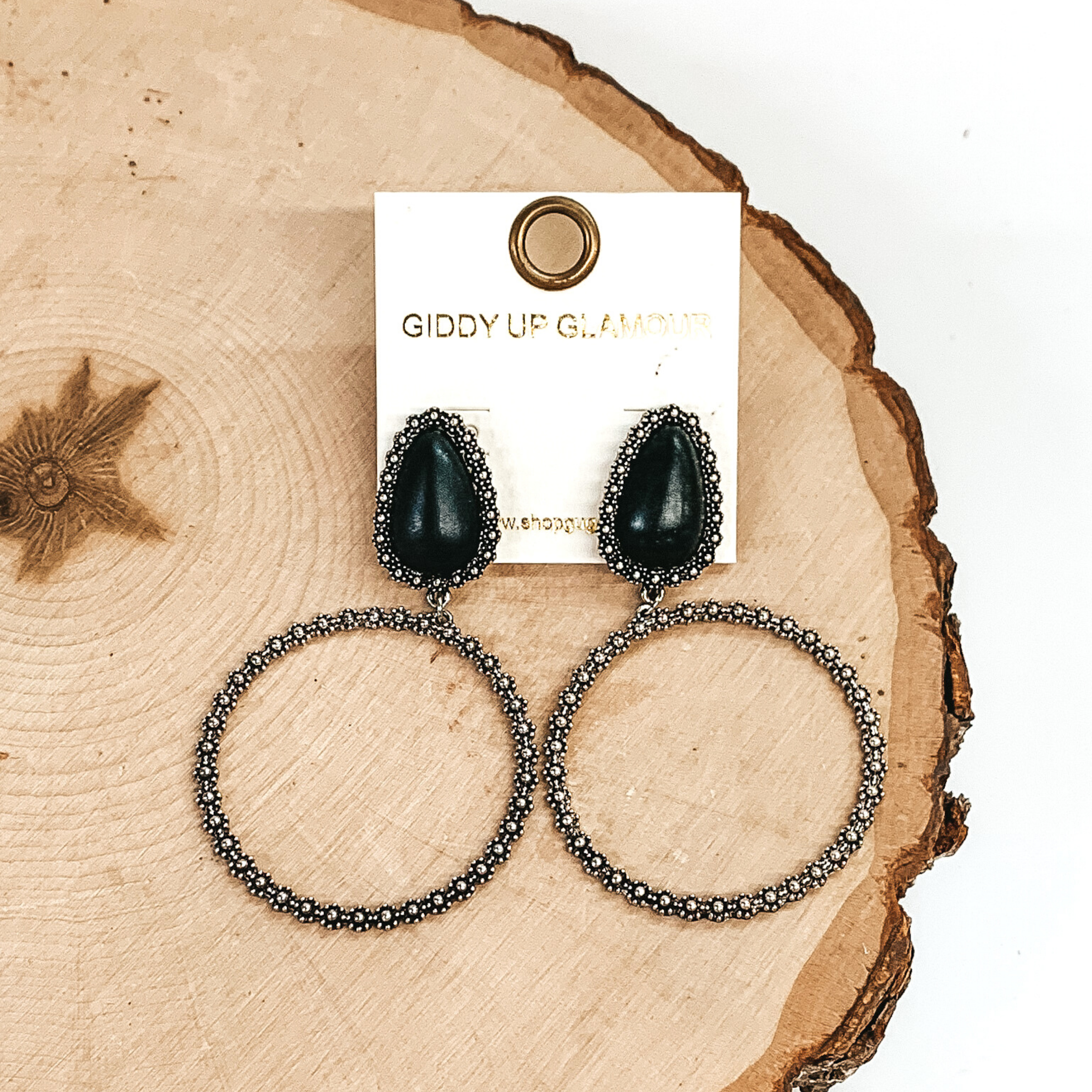 Black Stone Metal Post Earrings - Giddy Up Glamour Boutique