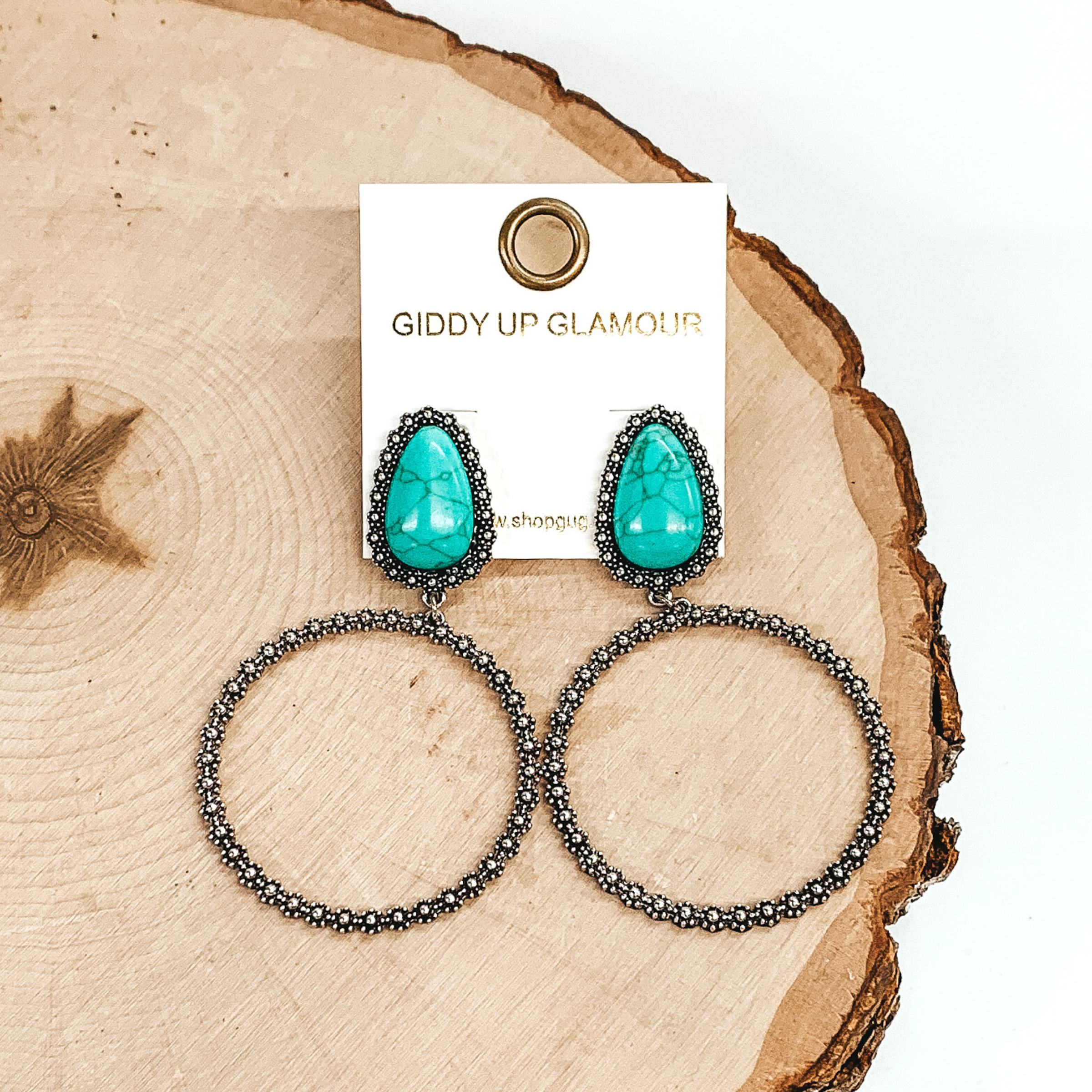 Turquoise Stone Metal Post Earrings