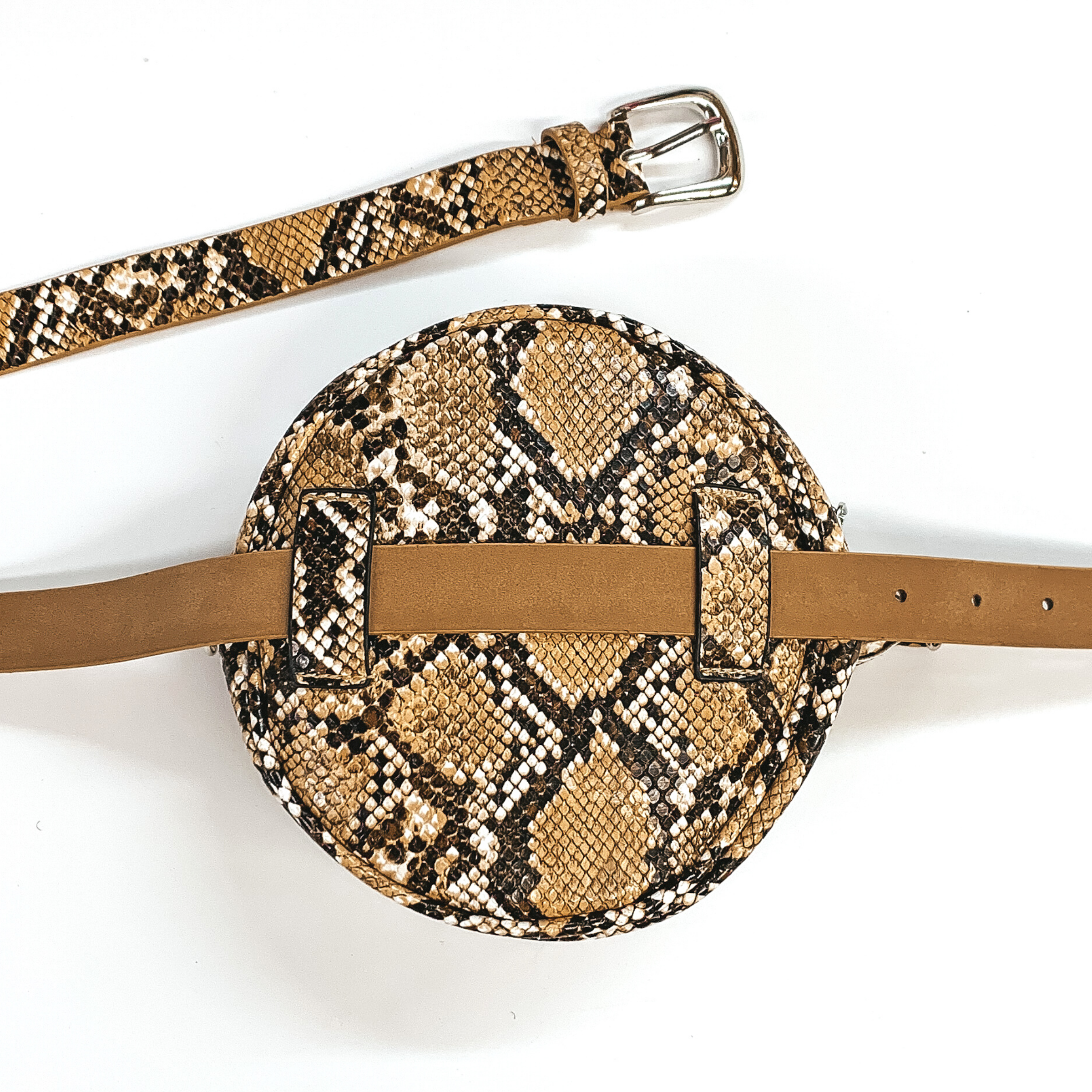 Snake Skin Print Round Multi Use Bag in Brown - Giddy Up Glamour Boutique