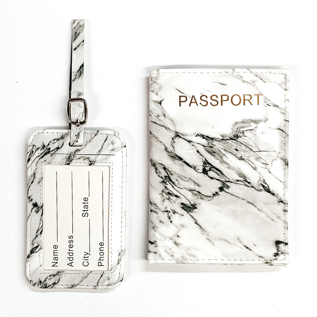Marbled Passport and Luggage Tag Set in White - Giddy Up Glamour Boutique