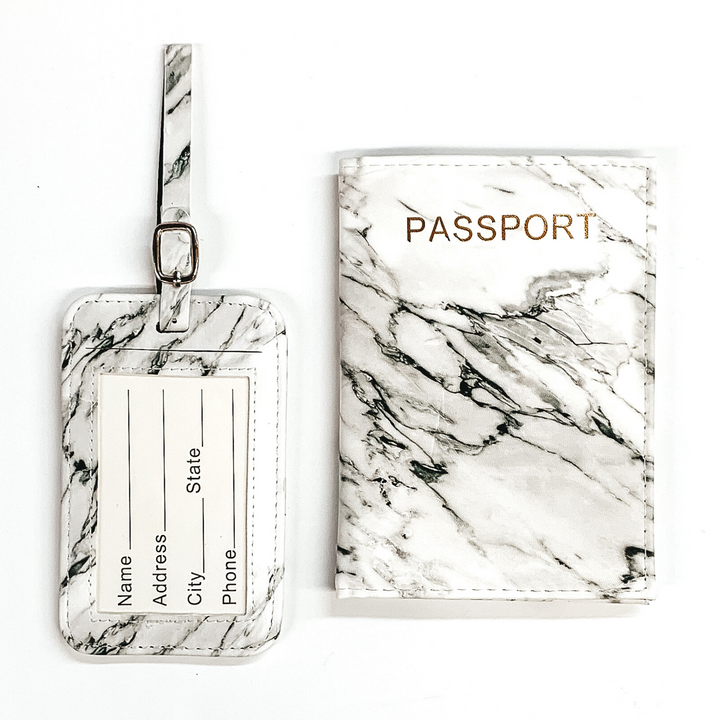 Marbled Passport and Luggage Tag Set in White - Giddy Up Glamour Boutique
