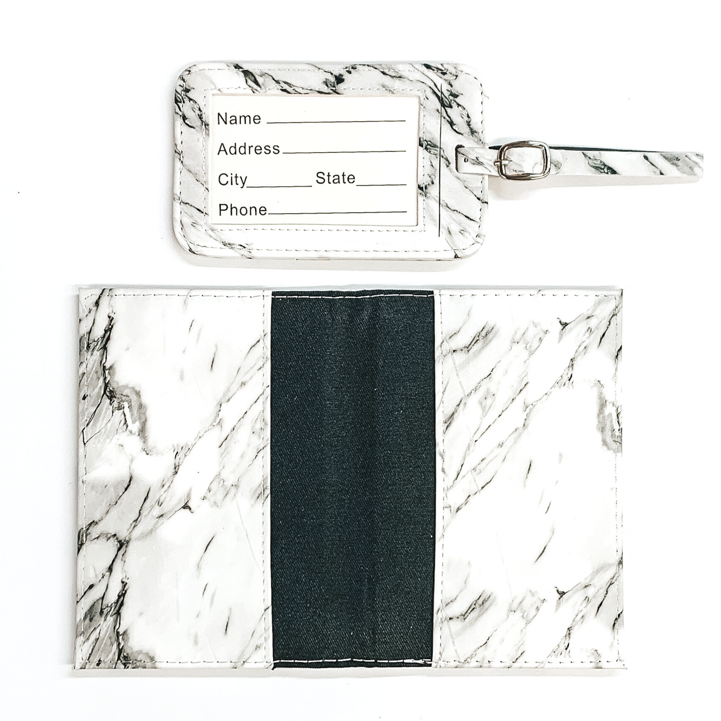 Marbled Passport and Luggage Tag Set in White - Giddy Up Glamour Boutique