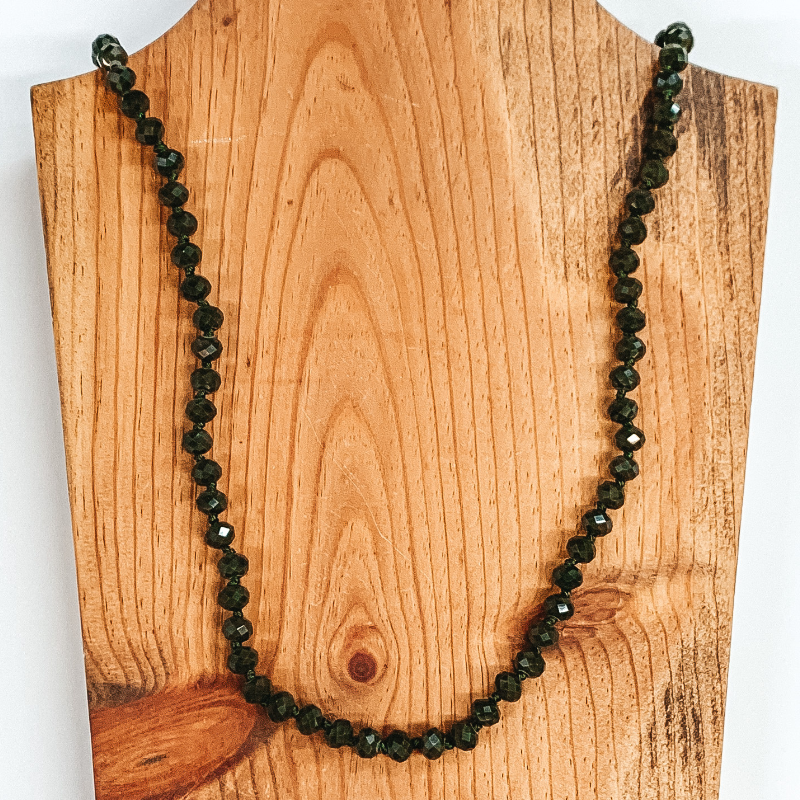 36 Inch Long Layering 8mm Crystal Strand Necklace in Olive Green - Giddy Up Glamour Boutique