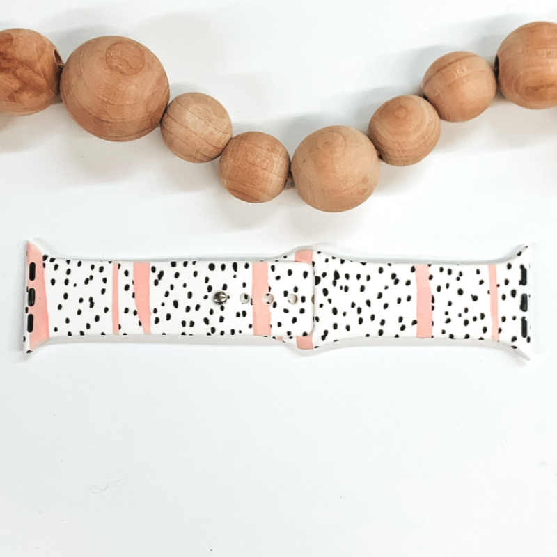 Smart Watch Band with Black Spots in White and Blush