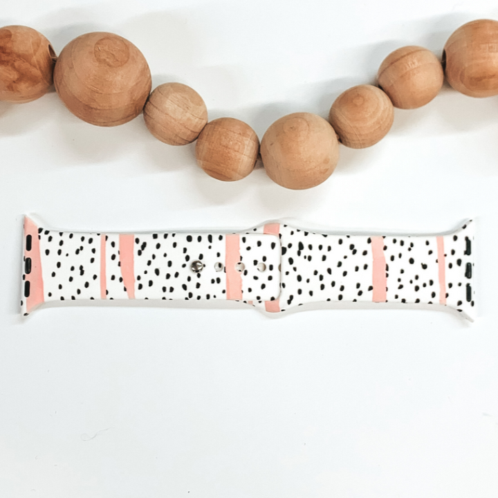 Smart Watch Band with Black Spots in White and Blush - Giddy Up Glamour Boutique