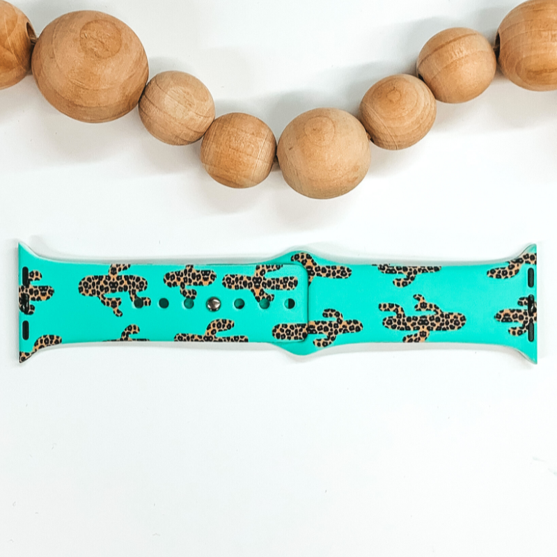 Smart Watch Band in Turquoise with Leopard Print Cacti - Giddy Up Glamour Boutique