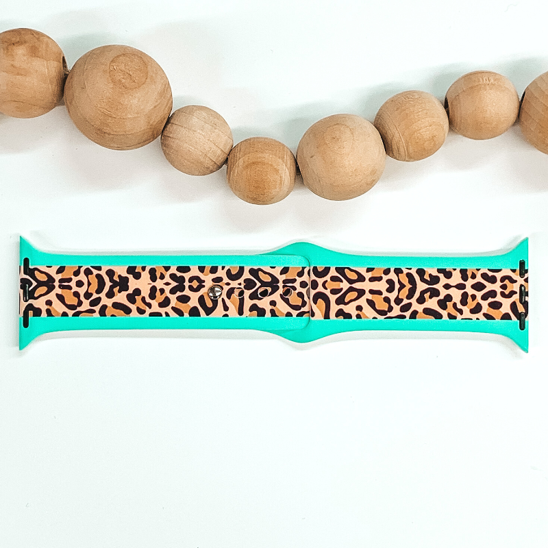 Smart Watch Band in Leopard Print with Turquoise Outline - Giddy Up Glamour Boutique