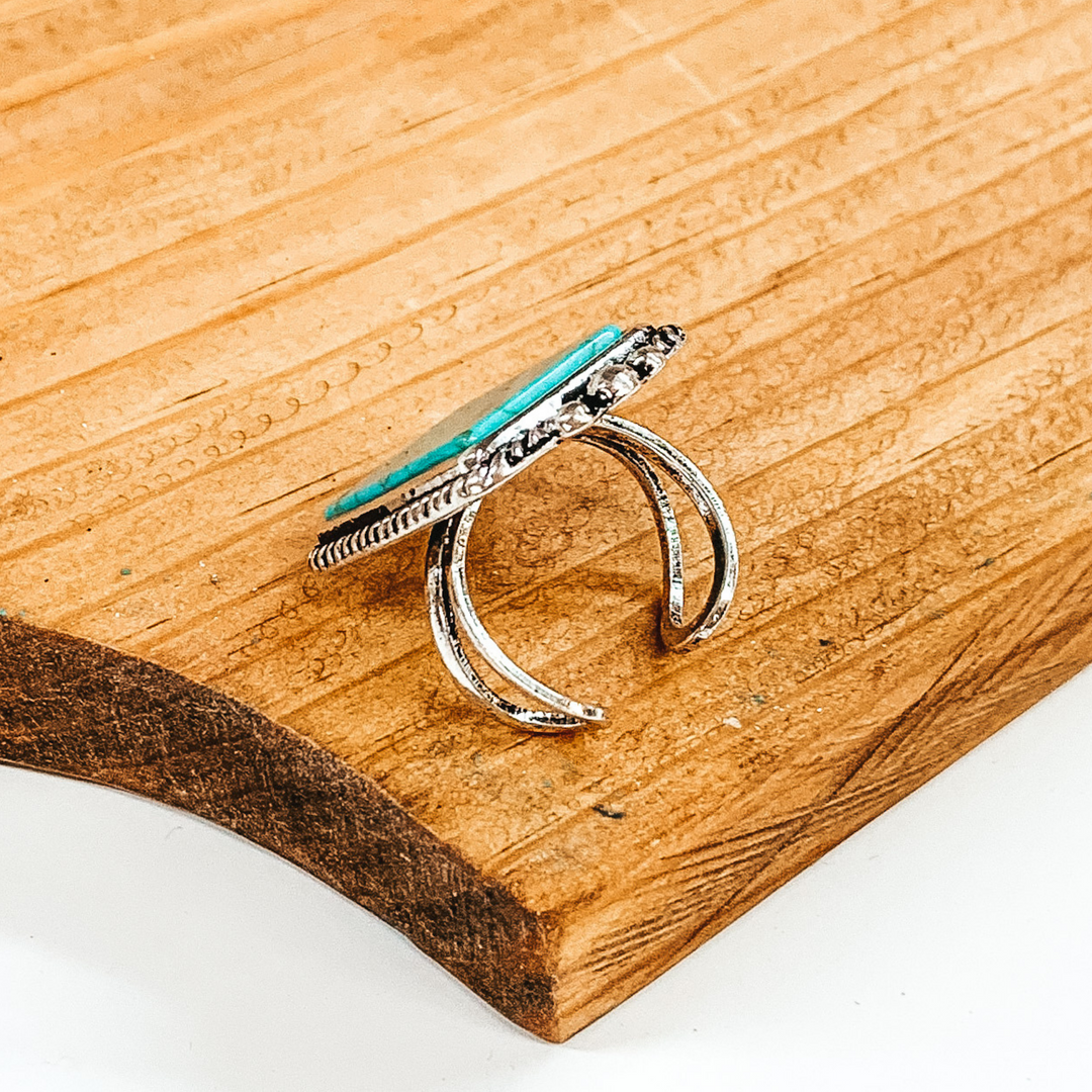 Rectangle Stone Silver Tone Cuff Ring in Turquoise - Giddy Up Glamour Boutique