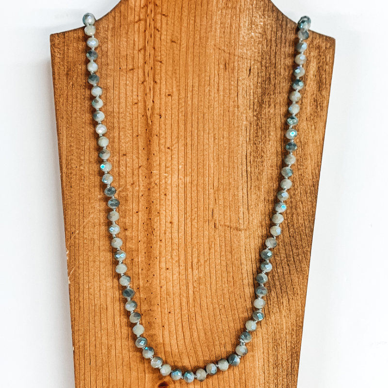 36 Inch 8mm Crystal Strand Necklace in Light and Dark Grey Mix - Giddy Up Glamour Boutique