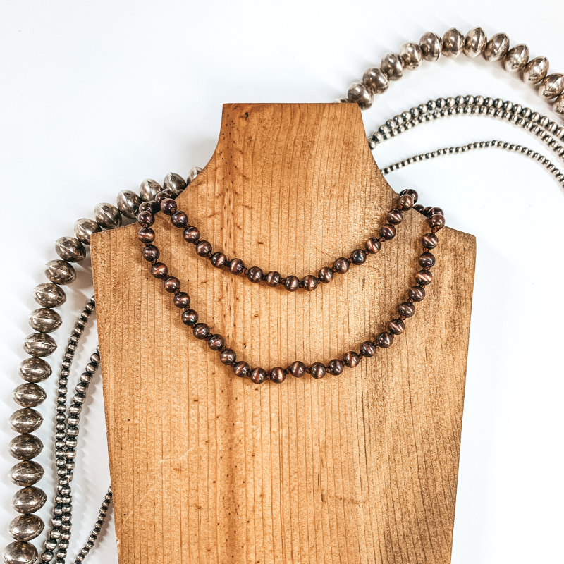 Long 8mm Faux Navajo Pearl Necklace in Copper Tone - Giddy Up Glamour Boutique