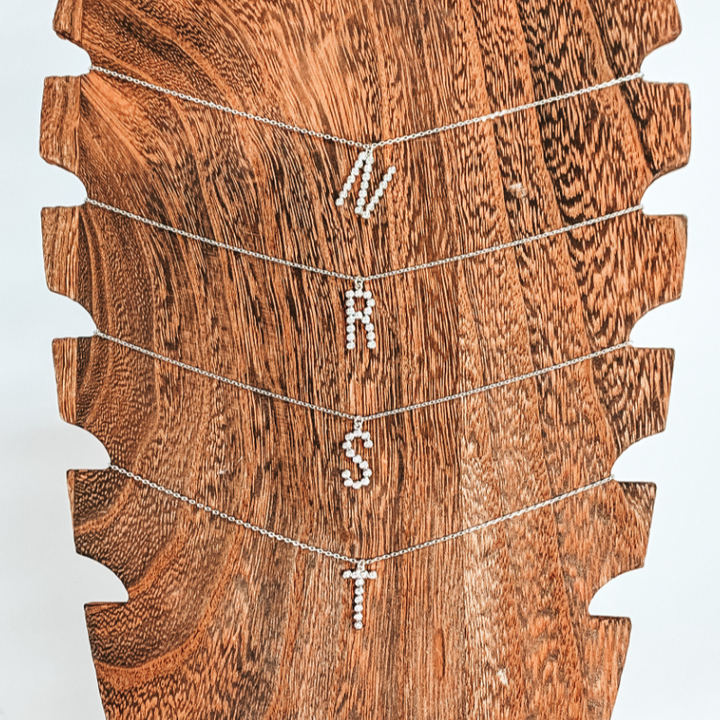 CZ Crystal Initial Necklaces in Silver - Giddy Up Glamour Boutique