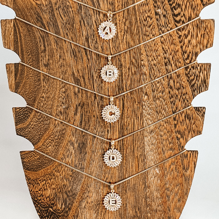 Chain Necklace with Open Coin Crystal Initial Pendant in Gold - Giddy Up Glamour Boutique