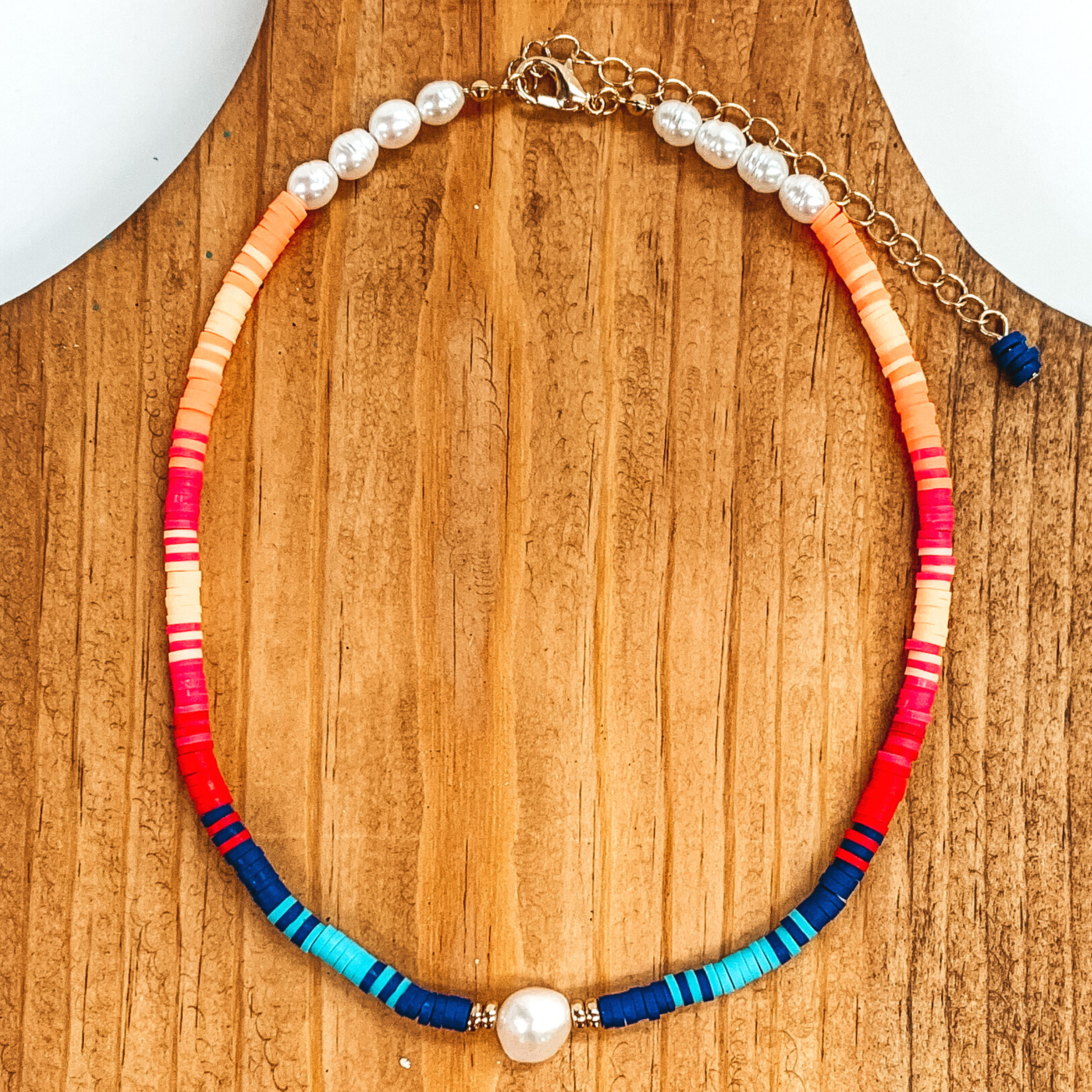 Resort Livin' Pearl and Disc Beaded Choker Necklace in Blue Multi - Giddy Up Glamour Boutique