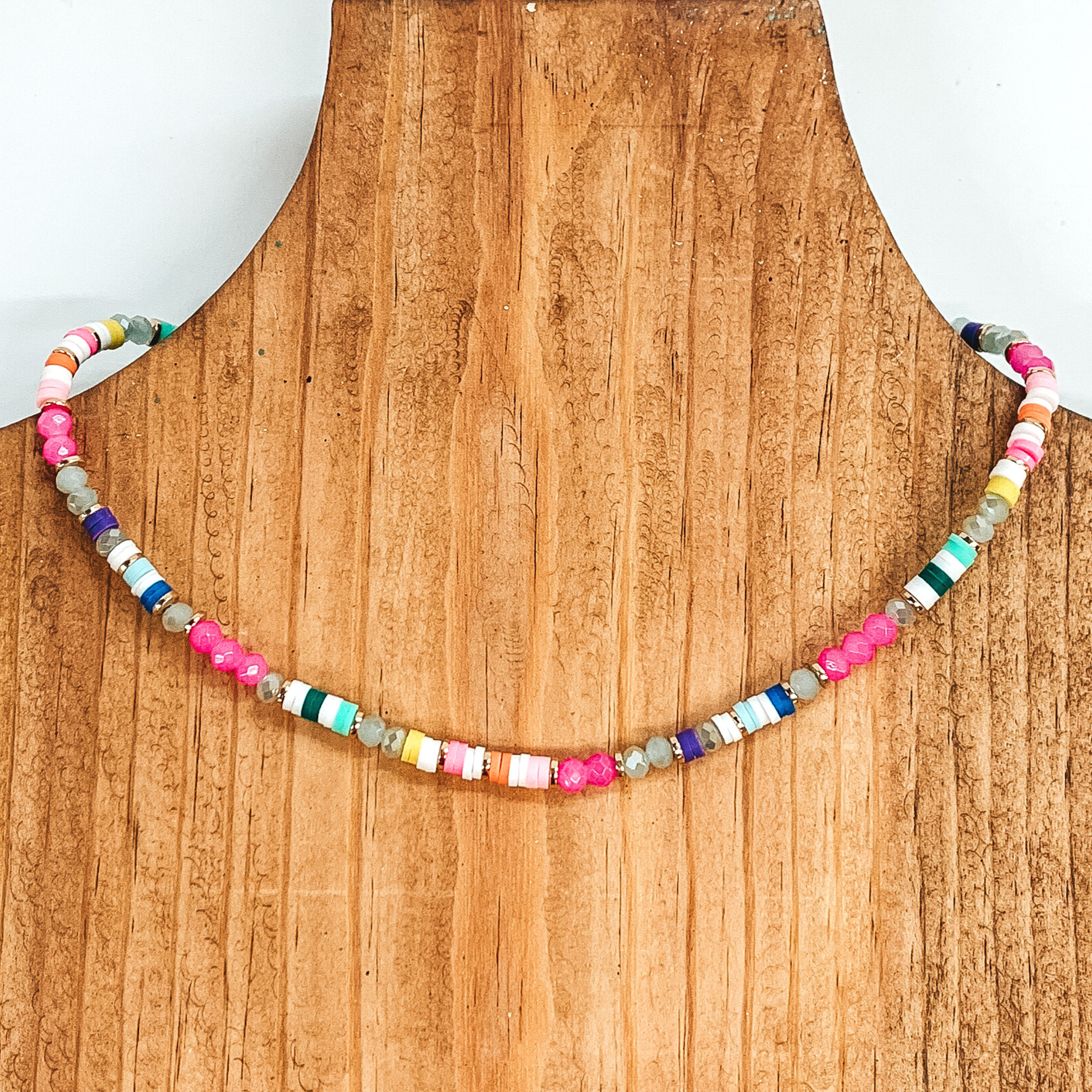 Above Basics Crystal and Disc Beaded Necklace in Multicolored - Giddy Up Glamour Boutique