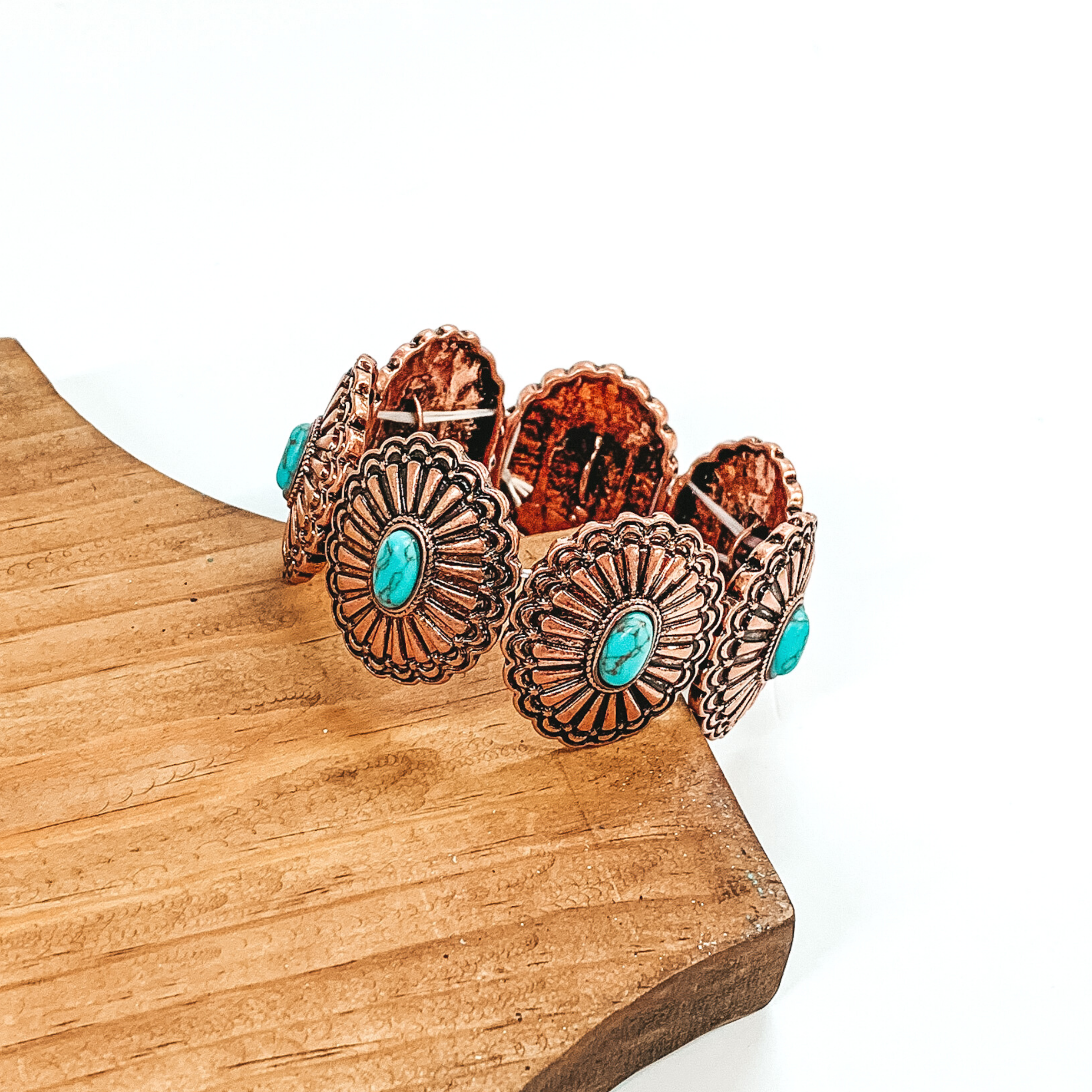 Western Concho Bracelets with Turquoise Center Stones in Copper Tone - Giddy Up Glamour Boutique