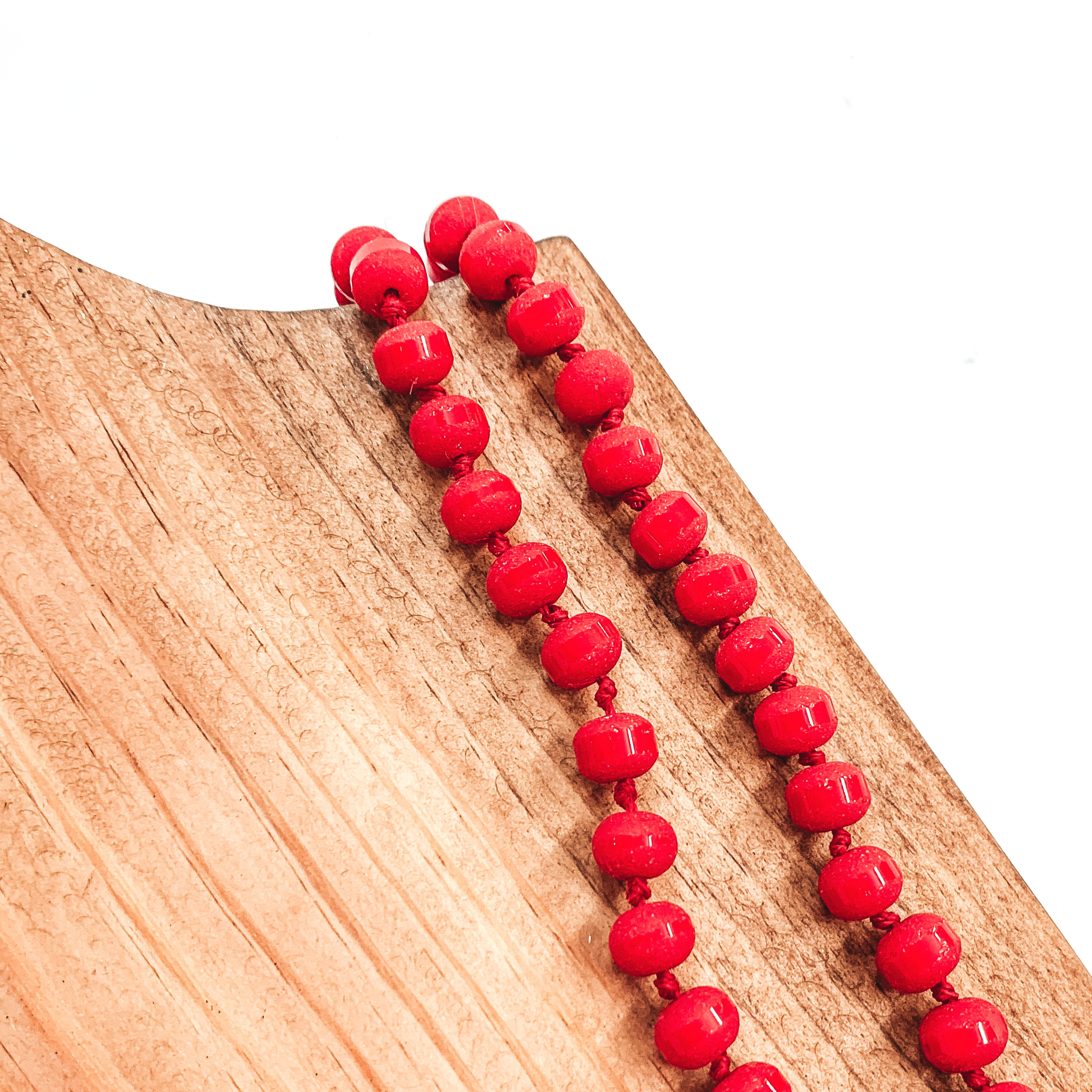 60 Inch Crystal Strand Necklace in Matte Druzy Red - Giddy Up Glamour Boutique