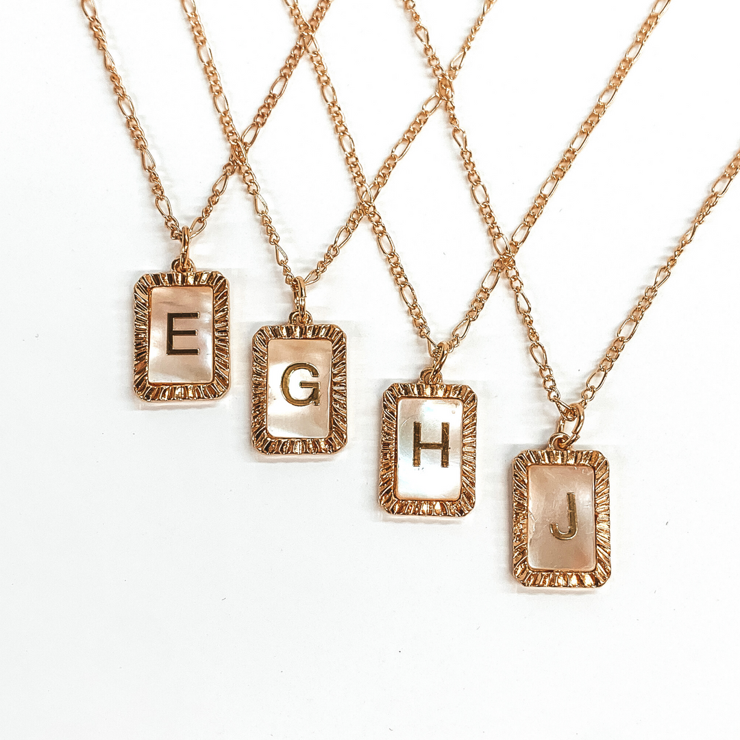 Figaro Chain Necklace with Rectangle Initial Pendant in Gold Tone - Giddy Up Glamour Boutique