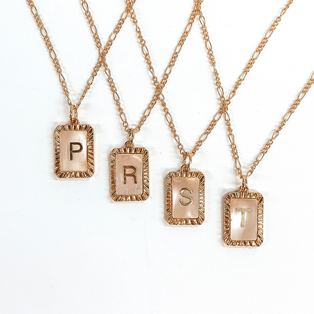 Figaro Chain Necklace with Rectangle Initial Pendant in Gold Tone - Giddy Up Glamour Boutique