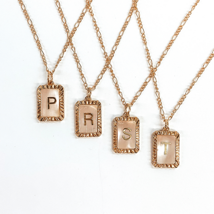 Figaro Chain Necklace with Rectangle Initial Pendant in Gold Tone - Giddy Up Glamour Boutique