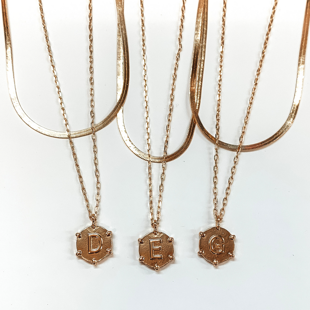 2 Strand Chain Necklace with Circle Initial Pendant in Gold Tone - Giddy Up Glamour Boutique