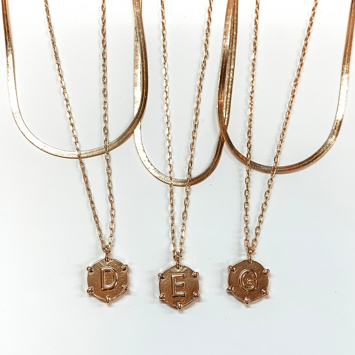 2 Strand Chain Necklace with Circle Initial Pendant in Gold Tone - Giddy Up Glamour Boutique