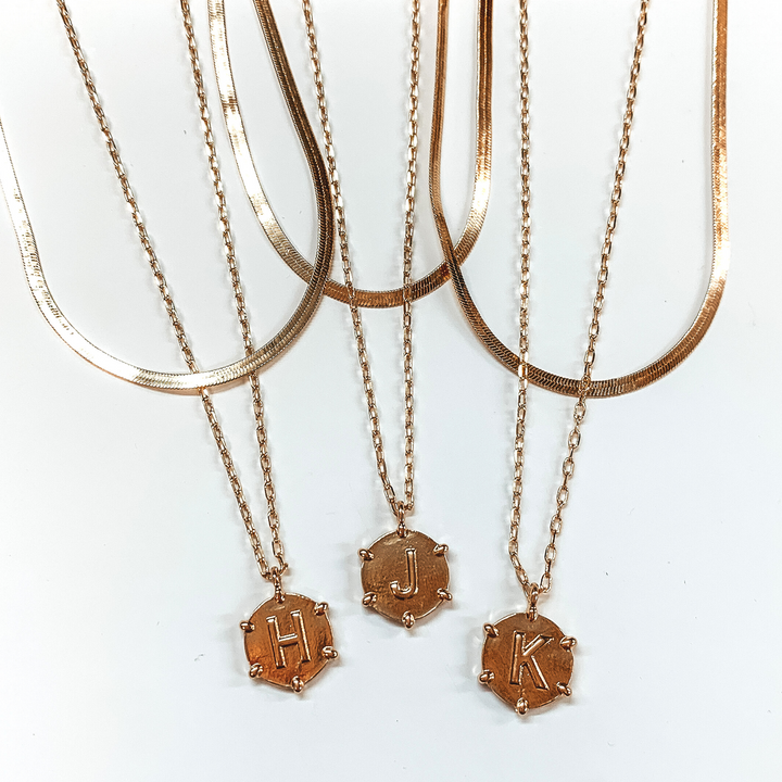 2 Strand Chain Necklace with Circle Initial Pendant in Gold Tone - Giddy Up Glamour Boutique