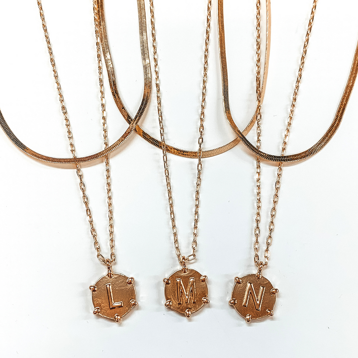 2 Strand Chain Necklace with Circle Initial Pendant in Gold Tone - Giddy Up Glamour Boutique
