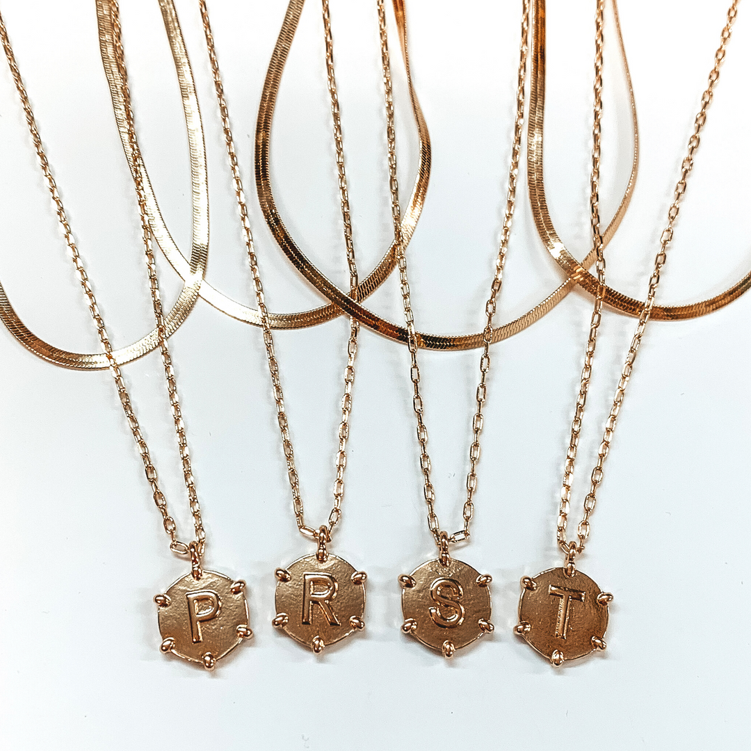2 Strand Chain Necklace with Circle Initial Pendant in Gold Tone - Giddy Up Glamour Boutique