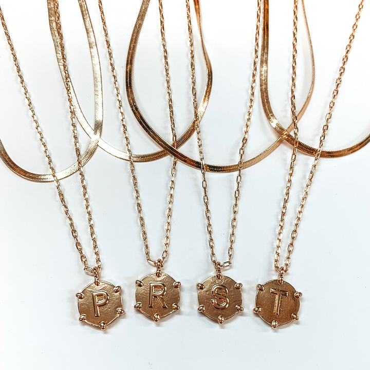 2 Strand Chain Necklace with Circle Initial Pendant in Gold Tone - Giddy Up Glamour Boutique