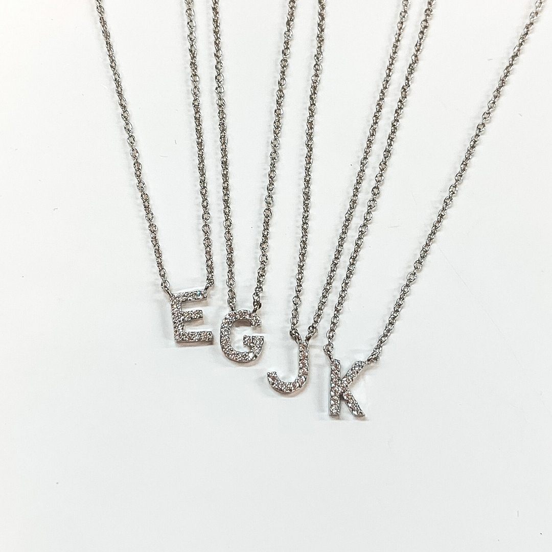 Mini CZ Crystal Initial Necklaces in Silver - Giddy Up Glamour Boutique