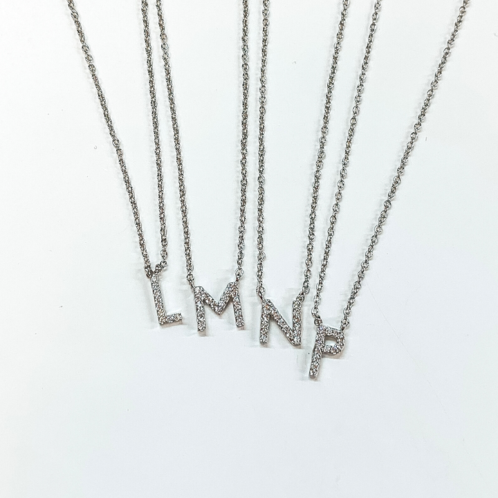 Mini CZ Crystal Initial Necklaces in Silver - Giddy Up Glamour Boutique
