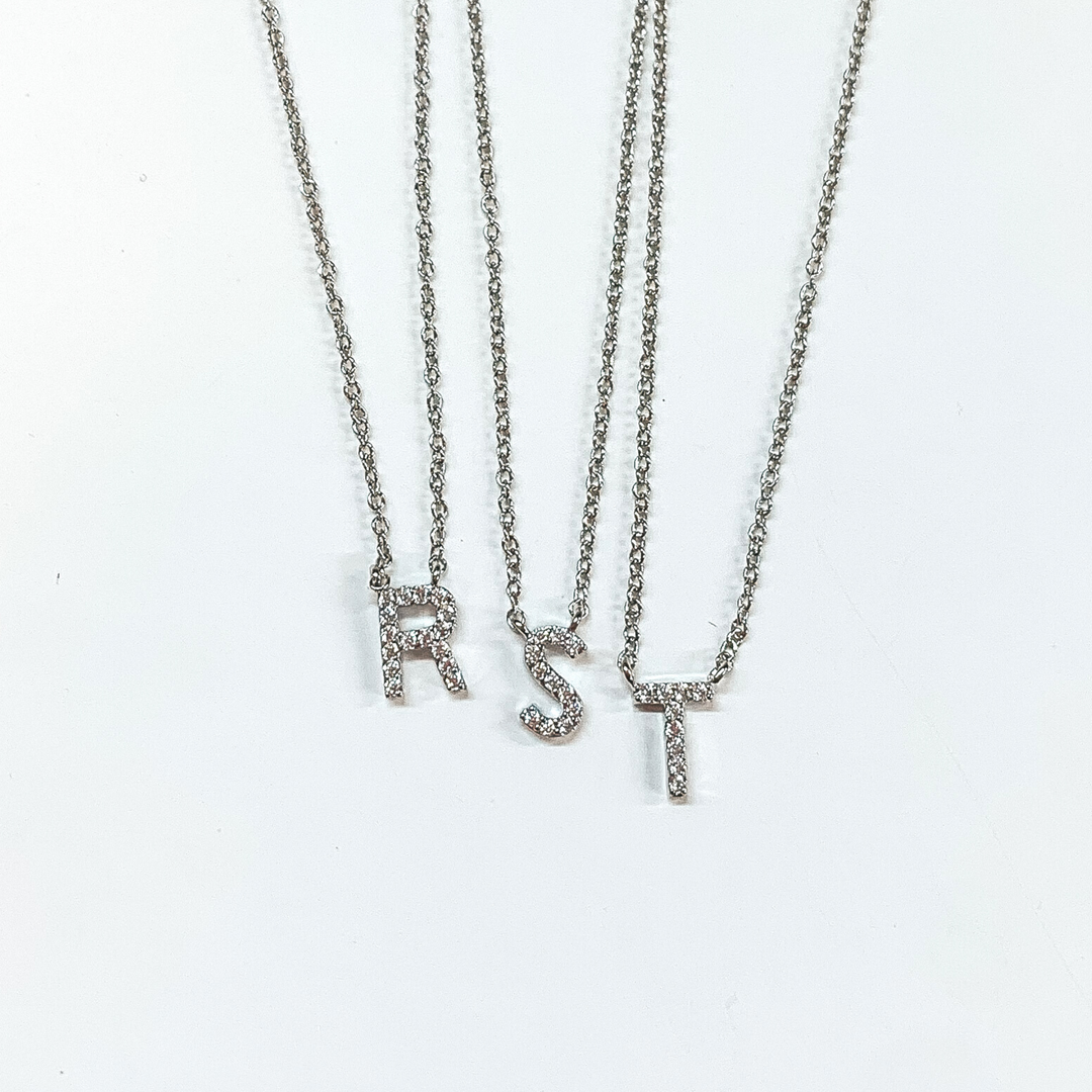 Mini CZ Crystal Initial Necklaces in Silver - Giddy Up Glamour Boutique