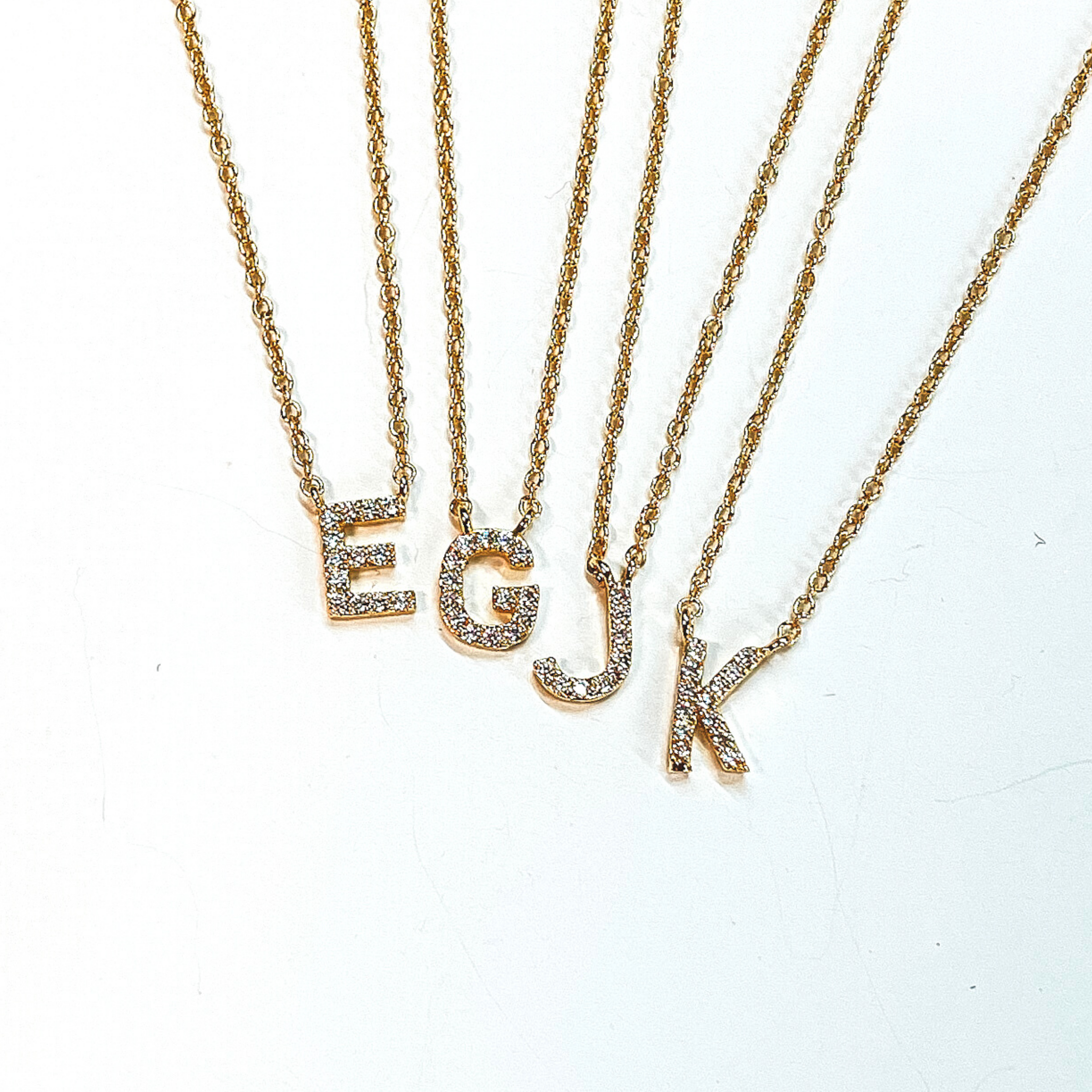 Mini CZ Crystal Initial Necklaces in Gold - Giddy Up Glamour Boutique