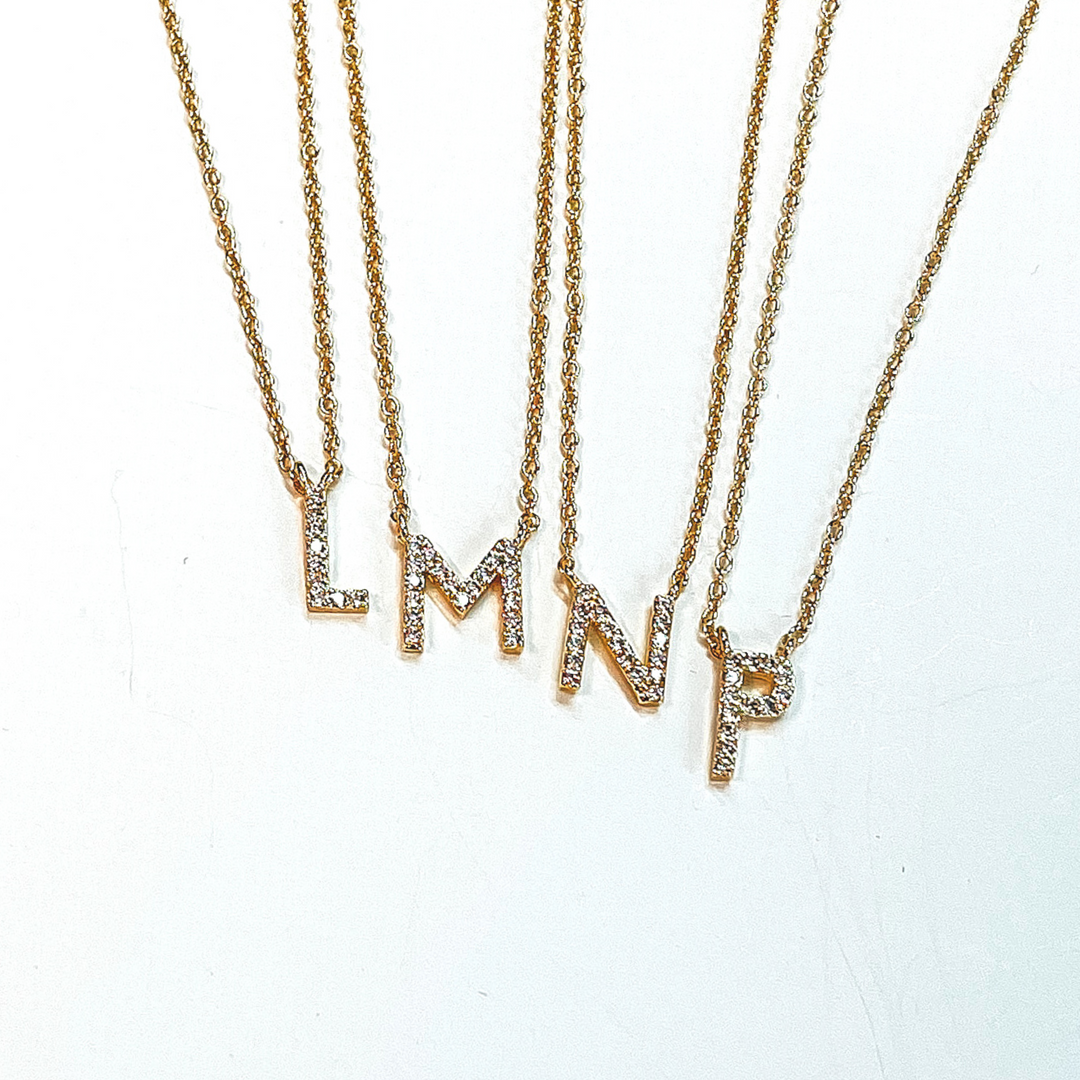 Mini CZ Crystal Initial Necklaces in Gold - Giddy Up Glamour Boutique