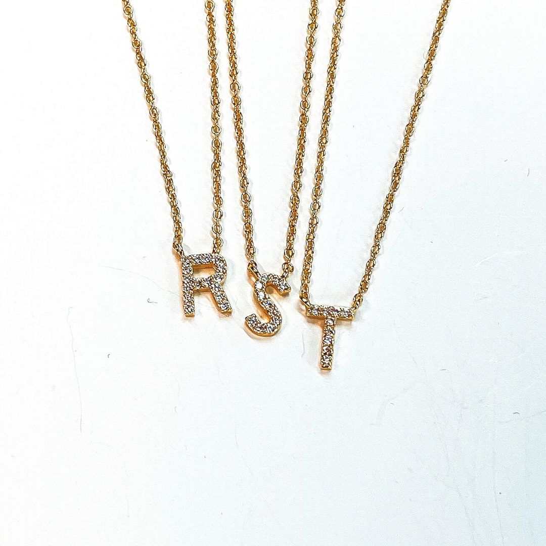 Mini CZ Crystal Initial Necklaces in Gold - Giddy Up Glamour Boutique