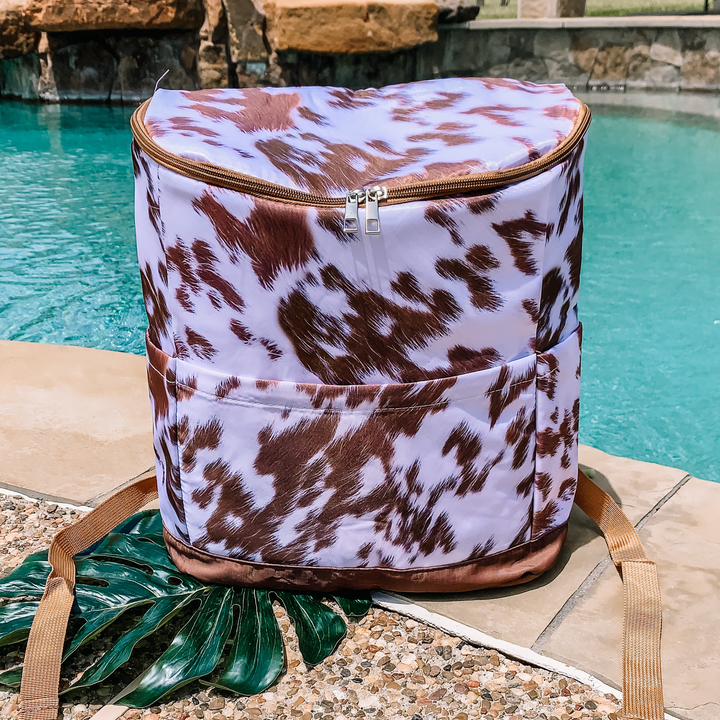 Here To Party Backpack Cooler in Cow Print - Giddy Up Glamour Boutique
