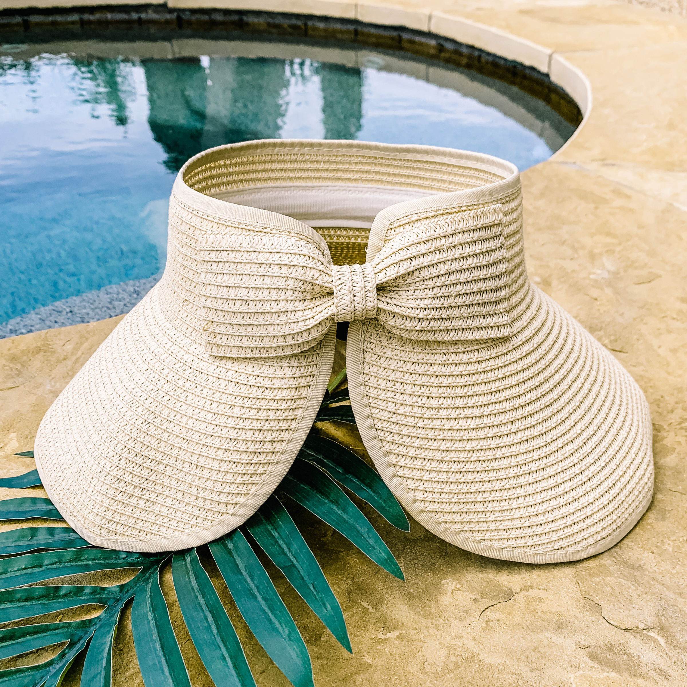 Poolside Chic Velcro Sun Visor in Ivory - Giddy Up Glamour Boutique