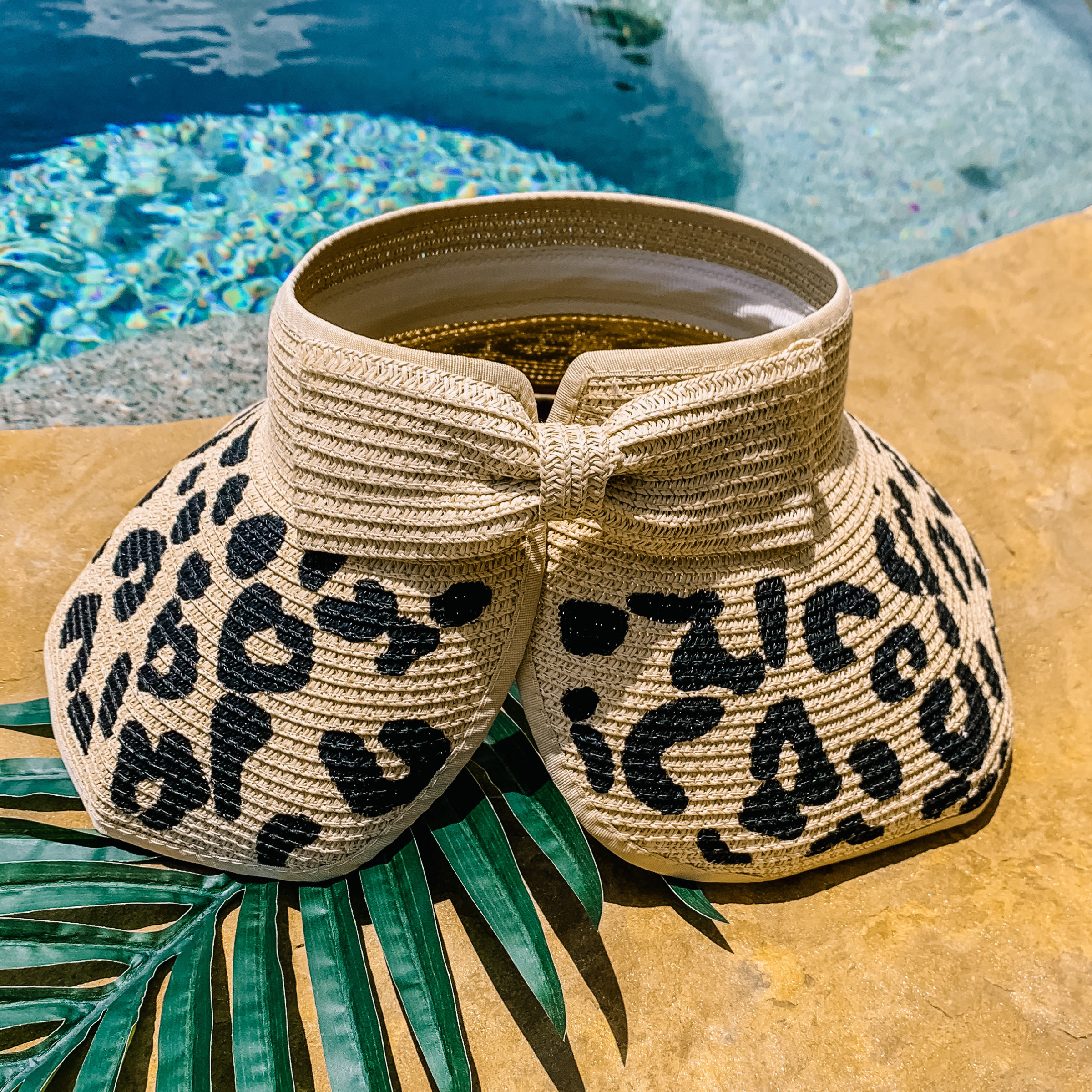 Poolside Chic Velcro Sun Visor in Light Tan with Leopard Print - Giddy Up Glamour Boutique