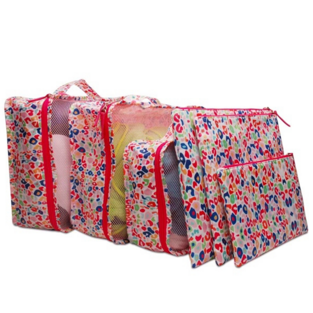 Packing Cube and Pouch Set in Multi Leopard Print - Giddy Up Glamour Boutique