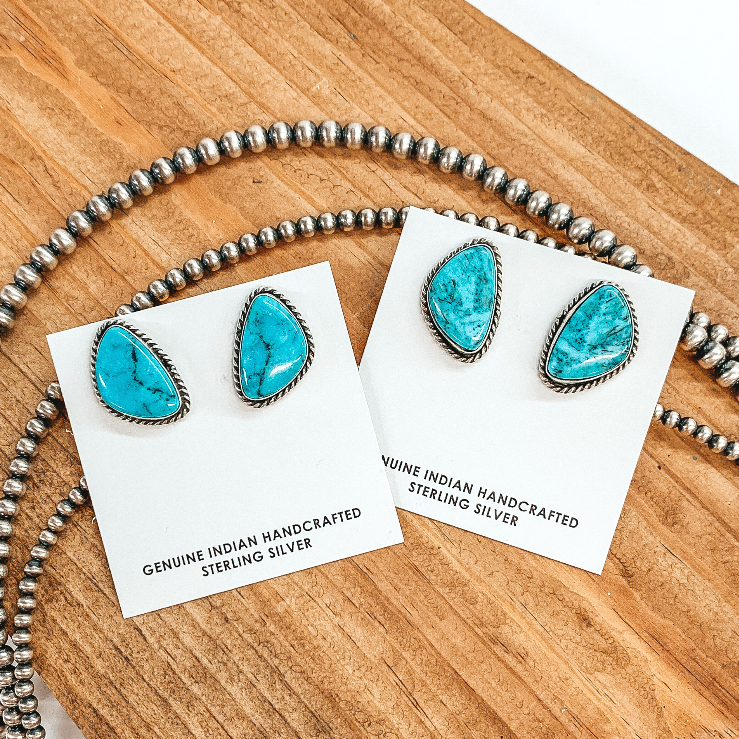 Drema Yazzie | Navajo Handmade Sterling Silver and Kingman Turquoise Stud Earrings - Giddy Up Glamour Boutique