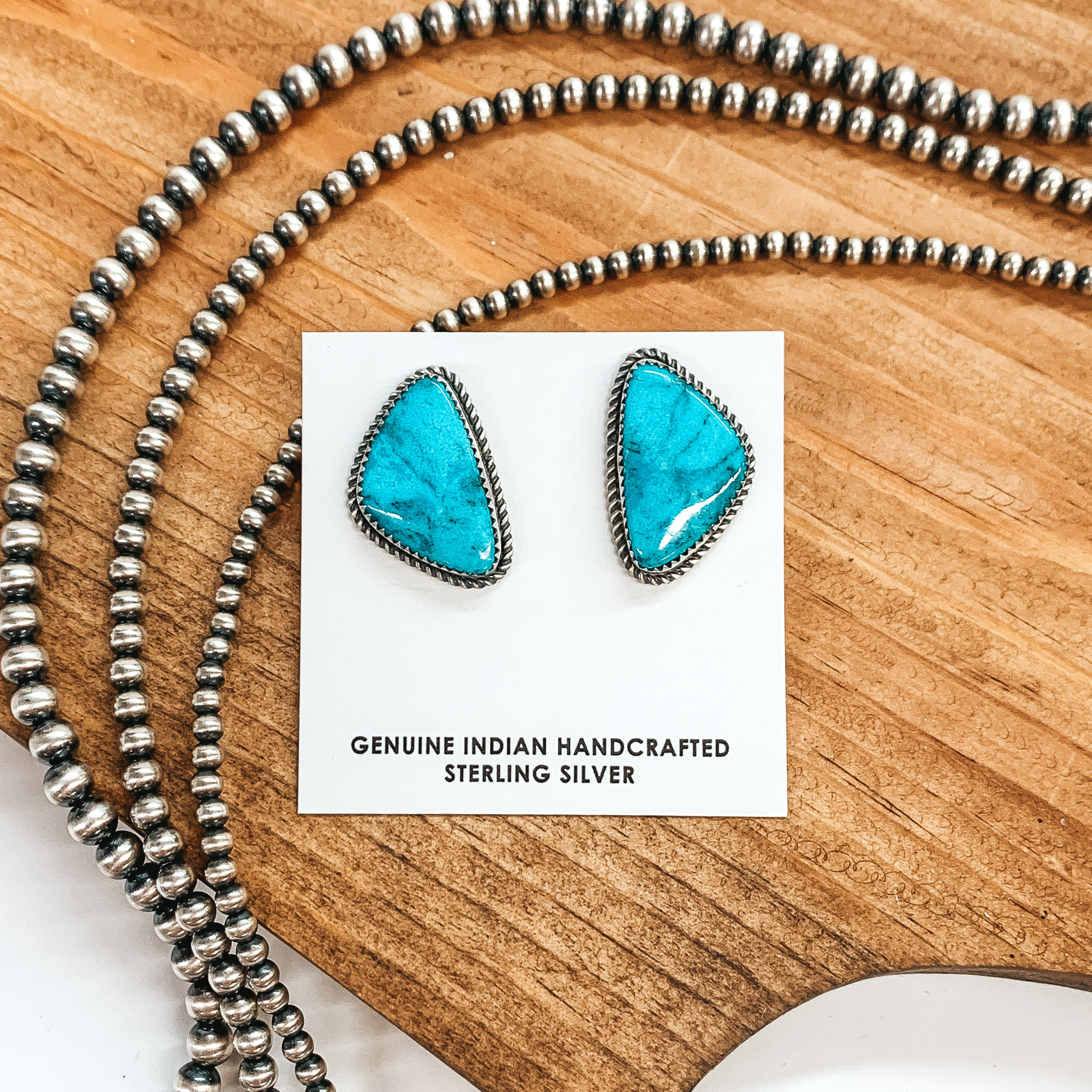 Drema Yazzie | Navajo Handmade Sterling Silver and Kingman Turquoise Stud Earrings - Giddy Up Glamour Boutique