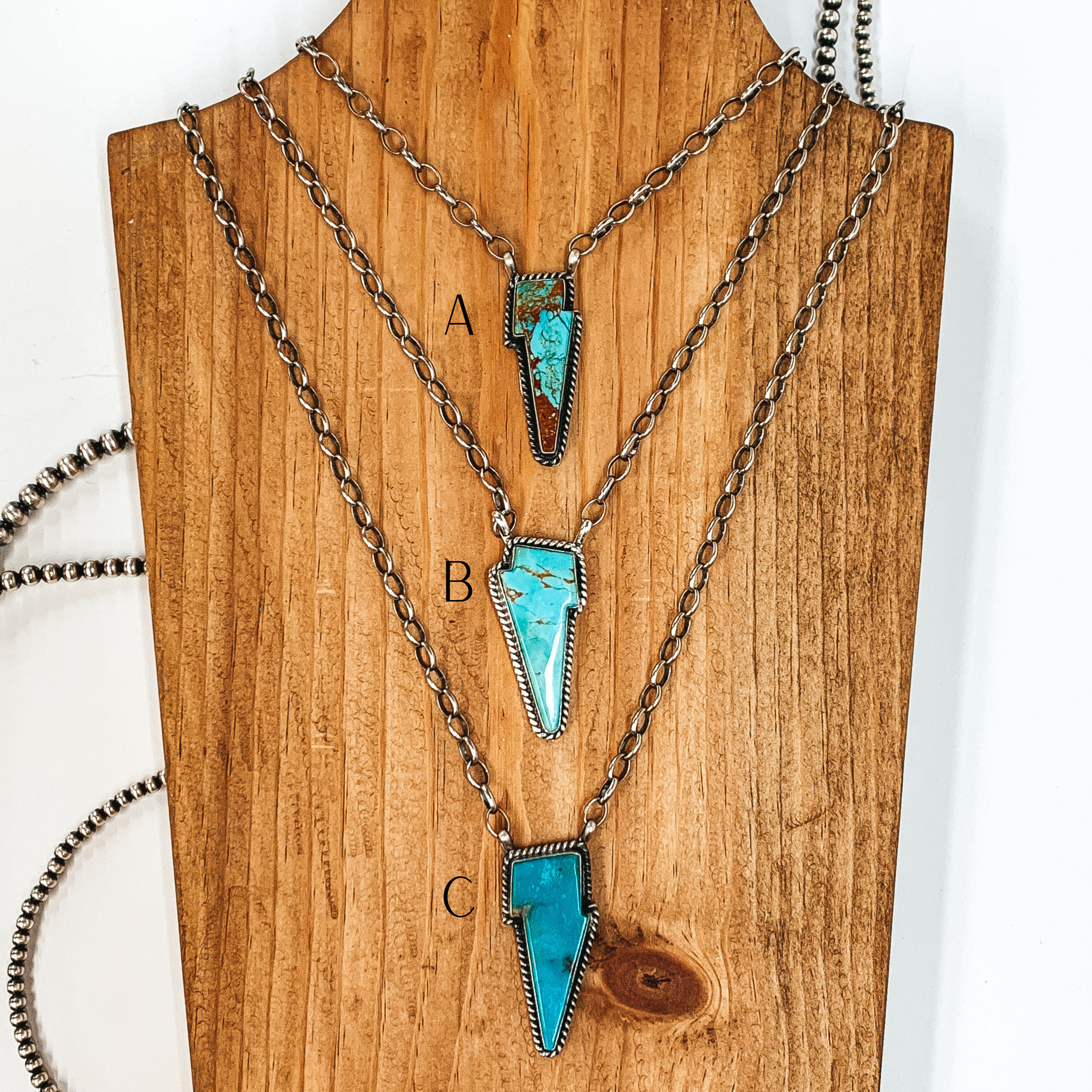 Various Artists | Navajo Handmade Sterling Silver Necklace with Kingman Turquoise Lightning Bolt Pendant - Giddy Up Glamour Boutique