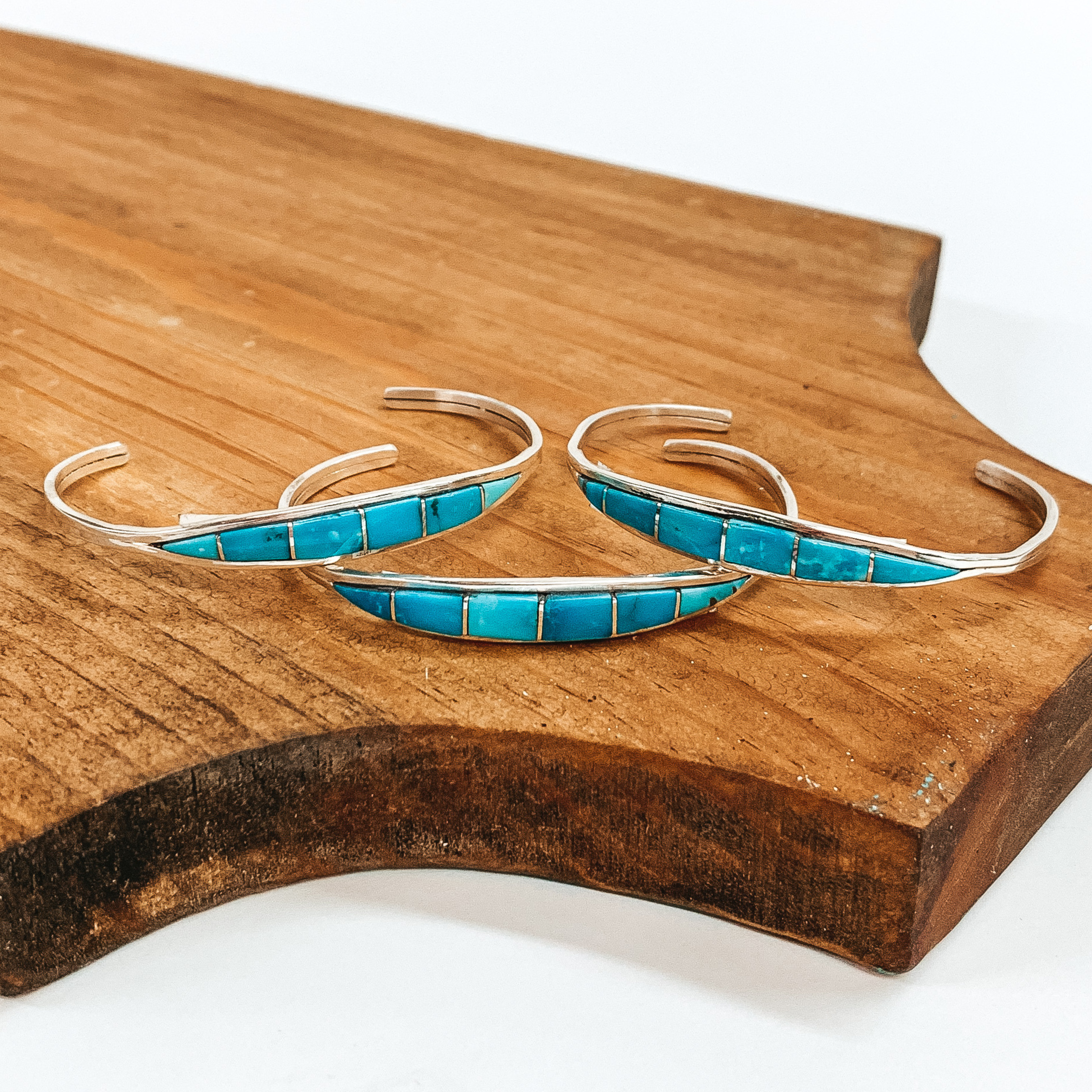 Cena Wethobee | Zuni Handmade Sterling Silver Cuff Bracelet with Six Kingman Turquoise Stones - Giddy Up Glamour Boutique