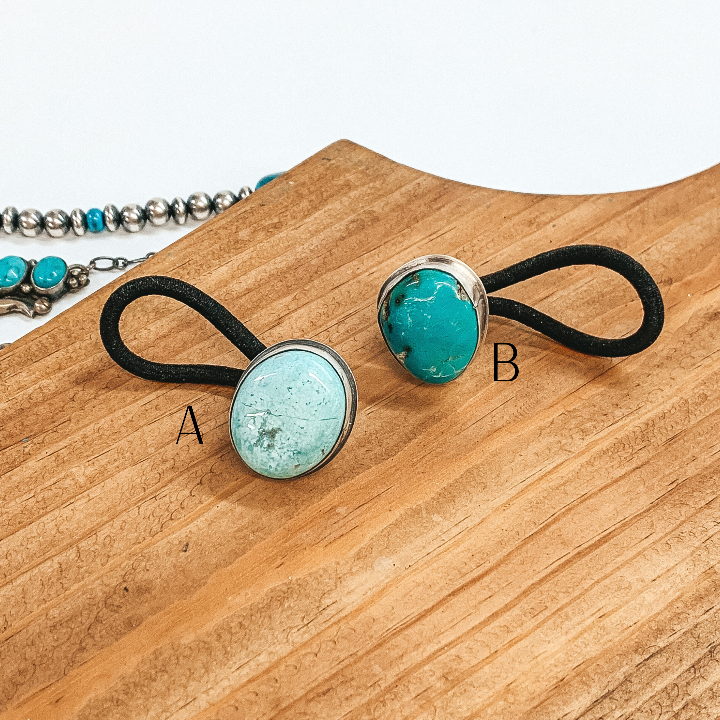 Tony Yazzie | Navajo Handmade Sterling Silver and Kingman Turquoise Stone Hair Tie - Giddy Up Glamour Boutique