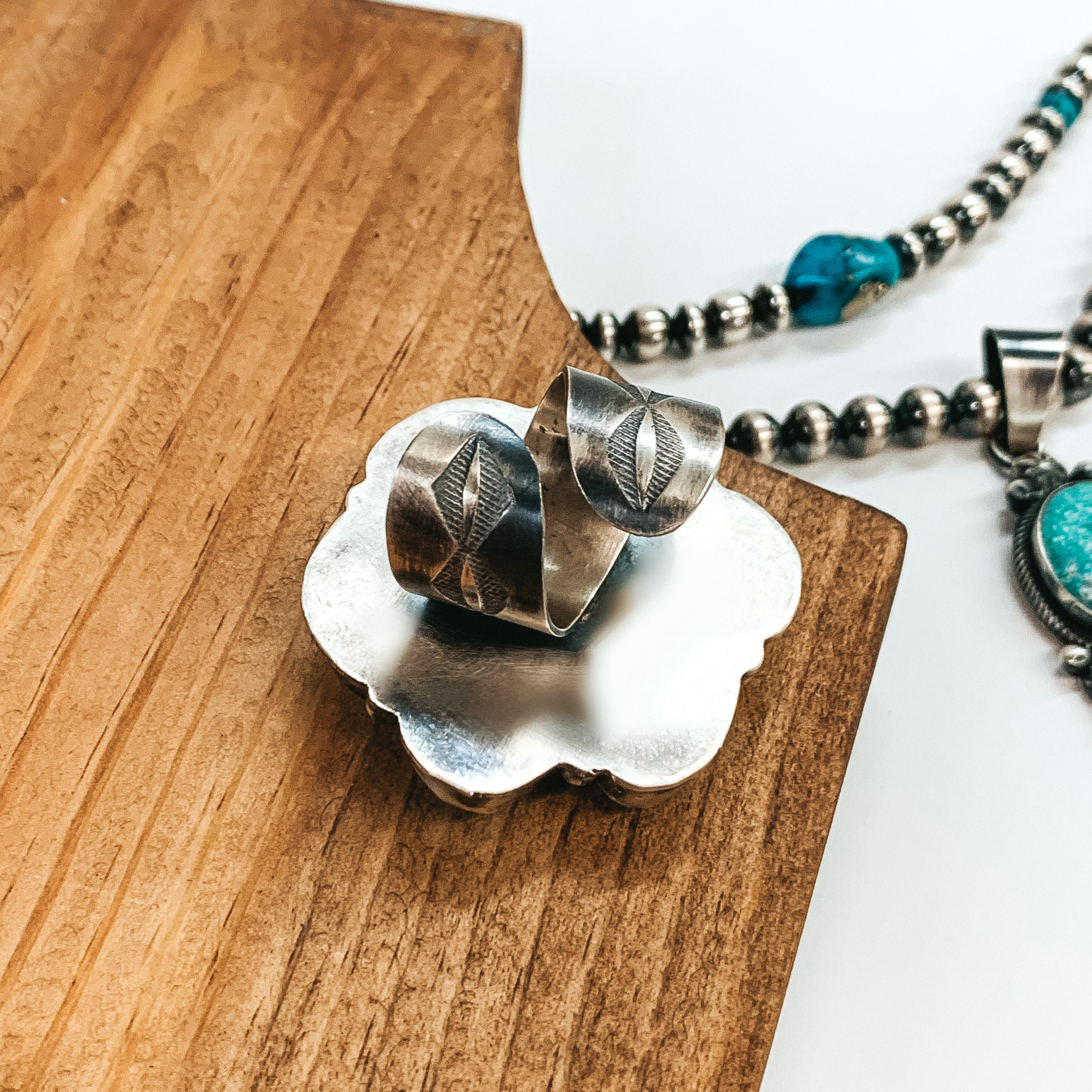 Jimmy Nelson | Navajo Handmade Large Adjustable Sterling Silver Cluster Ring with Kingman Turquoise Stones - Giddy Up Glamour Boutique