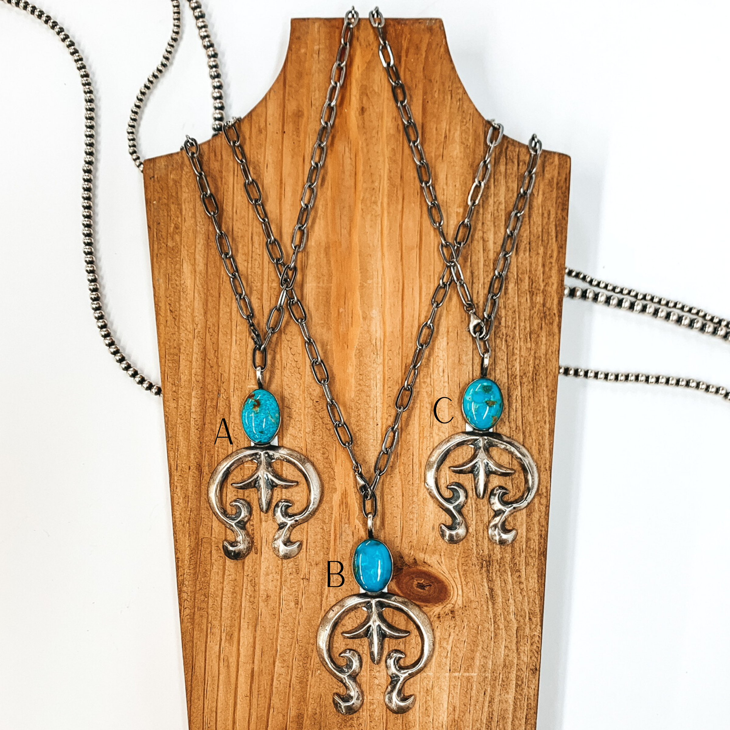 Tonya Yazzie | Navajo Handmade Sterling Silver Chain Necklace and Naja Pendant with Oval Kingman Turquoise Stone - Giddy Up Glamour Boutique