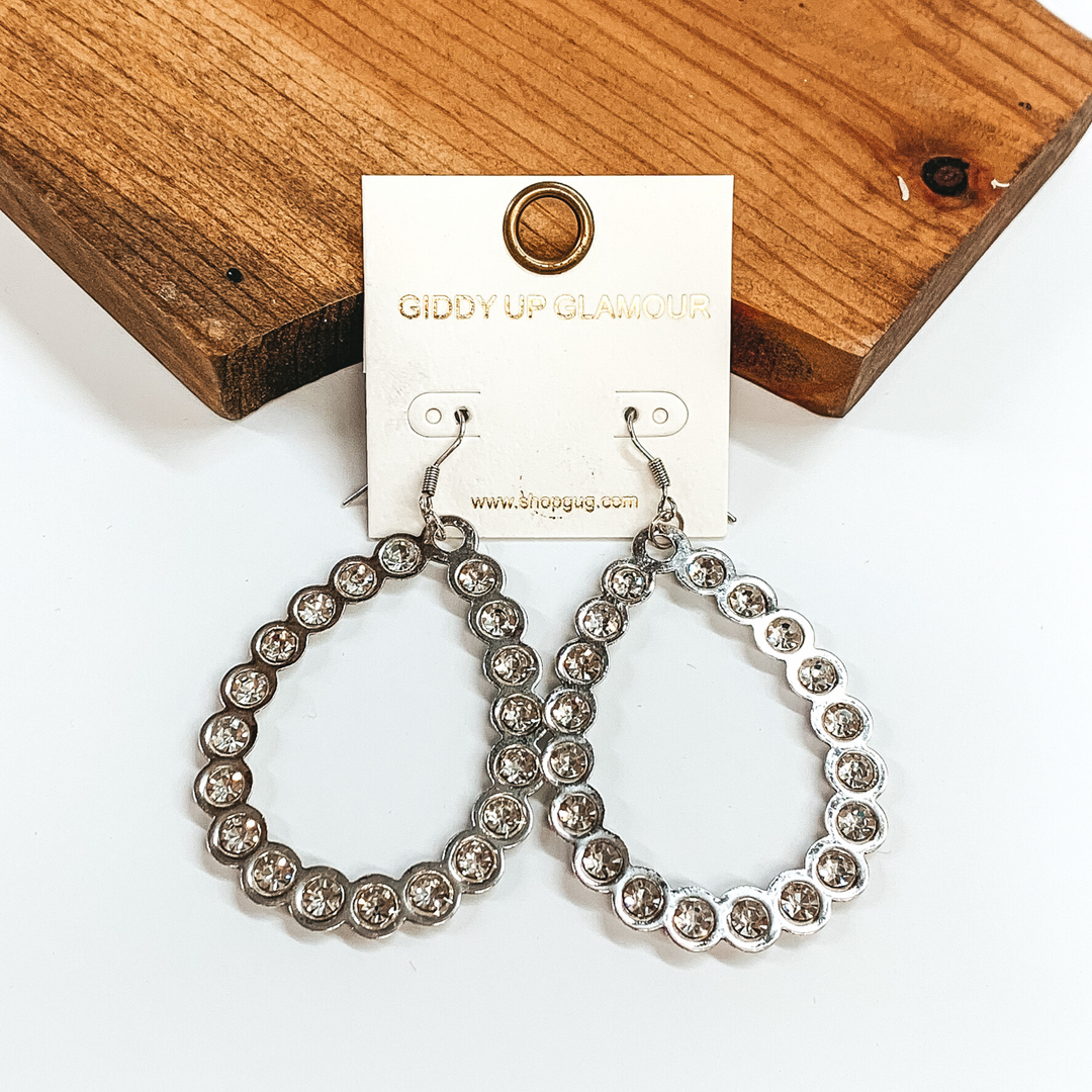 Clear Crystal Teardrop Outline Earrings in Silver - Giddy Up Glamour Boutique