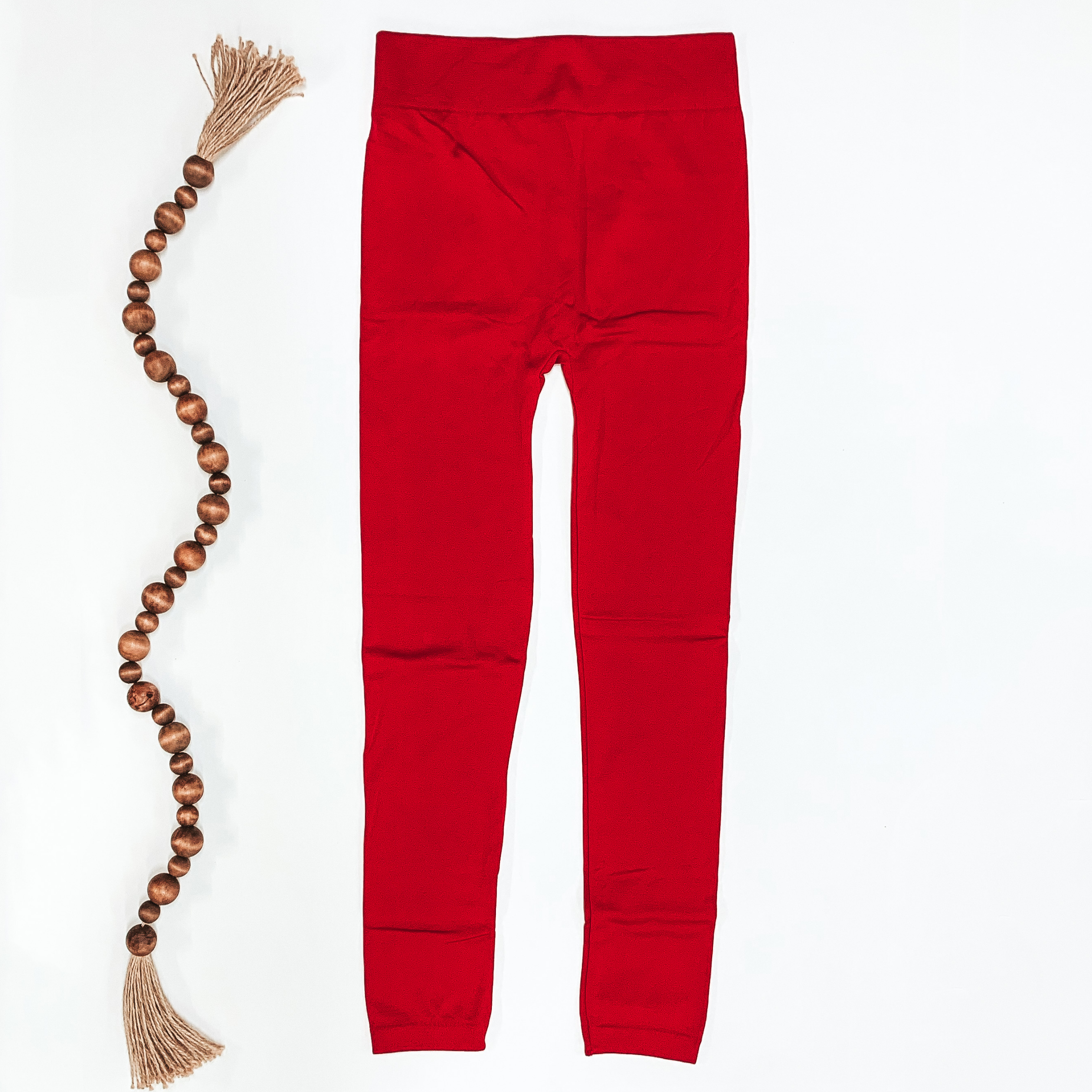 Fleece Lined Leggings in Red - Giddy Up Glamour Boutique