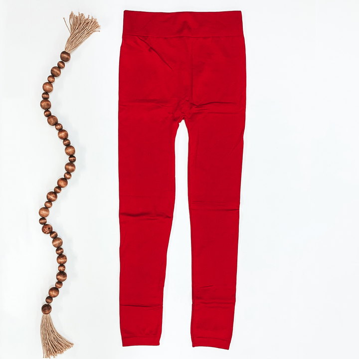 Fleece Lined Leggings in Red - Giddy Up Glamour Boutique